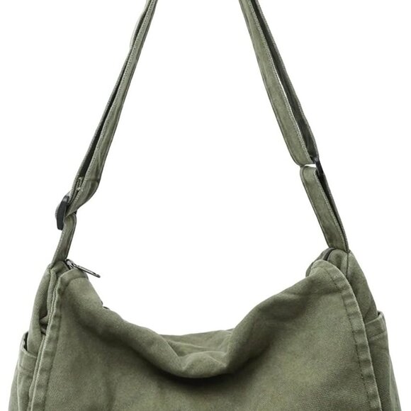 Green Canvas Unisex Large Crossbody Messenger Bag for College Work Daily - Picture 1 of 6